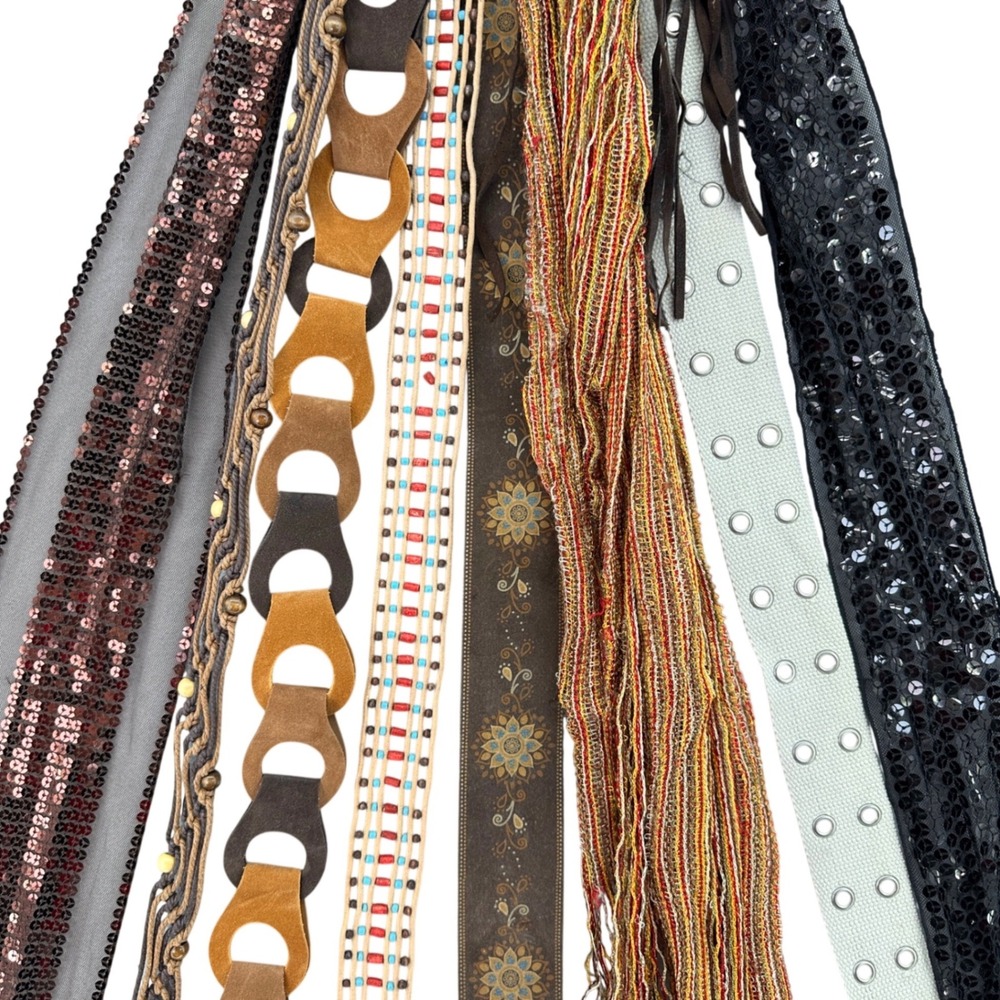 Y2K Boho Vintage Belt Scarf Lot 8 Pc Sequin Mesh Beaded Grommet Braided Festival